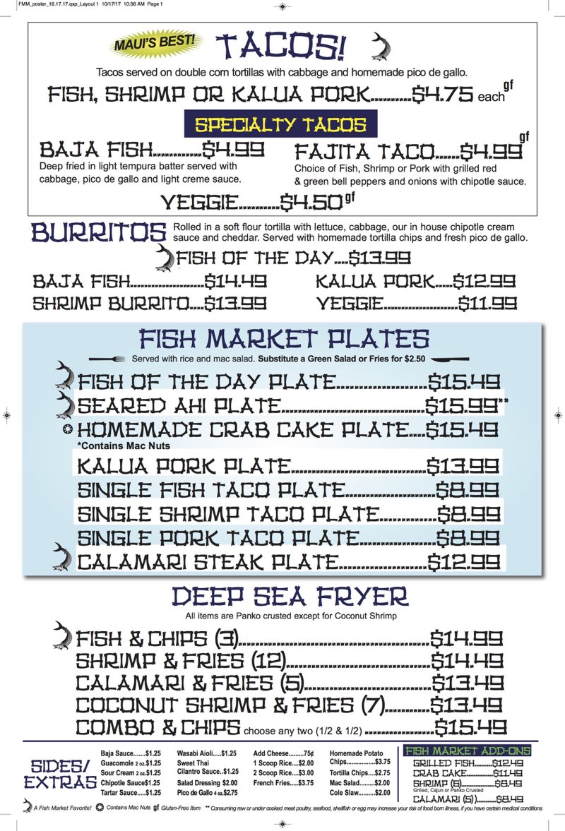 Menu Fish Market Maui Maui Seafood Maui Takeout