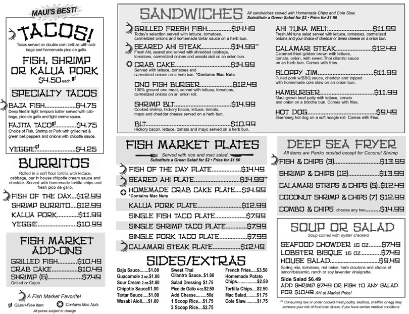Menu Fish Market Maui Maui Seafood Maui Takeout